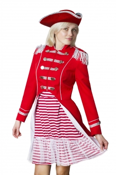 Damen Soldat Jacke Karnevalskostüm Uniform Fasching Gehrock Köln 36-50 Rot Silber