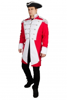 Uniform Fasching Soldat Napoleon Jacke Karnevalskostüm Party Gehrock Rot Weiß Silber New