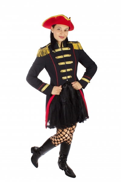 Damen Soldat Jacke Karnevalskostüm Uniform Fasching Gehrock Köln Schwarz