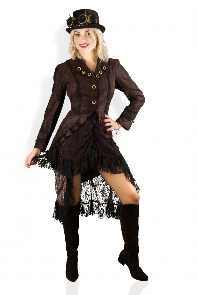 Hochwertige Steampunk Damen Jacke Gothic Karnevalskostüm Uniform Köln 36-50 Braun